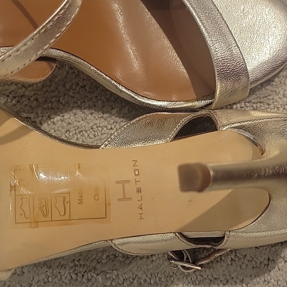 H by Halston Metallic Brushed Gold> Strappy Heels - Picture 5 of 6